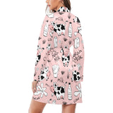Cows milk product pink background Women's Long Sleeve Belted Night Robe