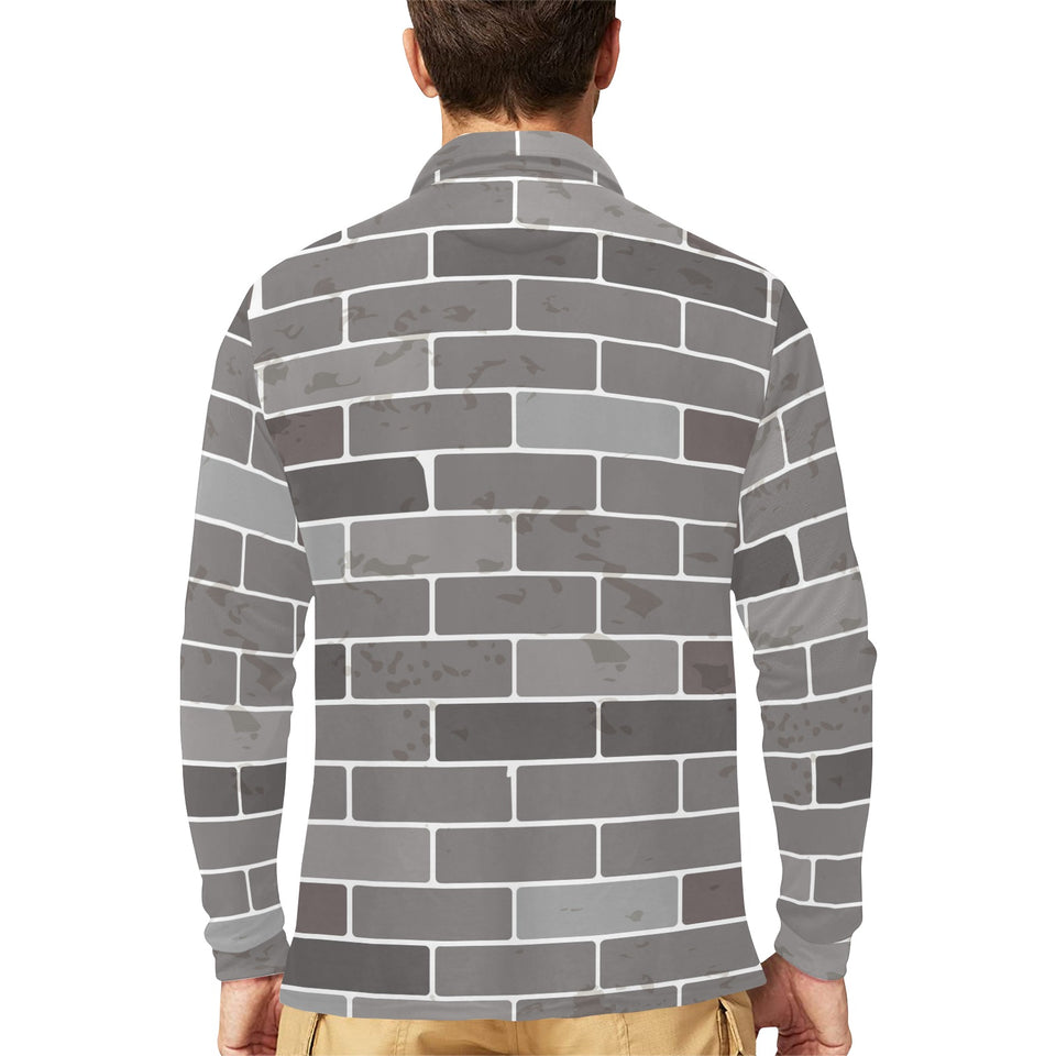 Brick Printed Pattern Print Design 05 Men's Long Sleeve Polo Shirt