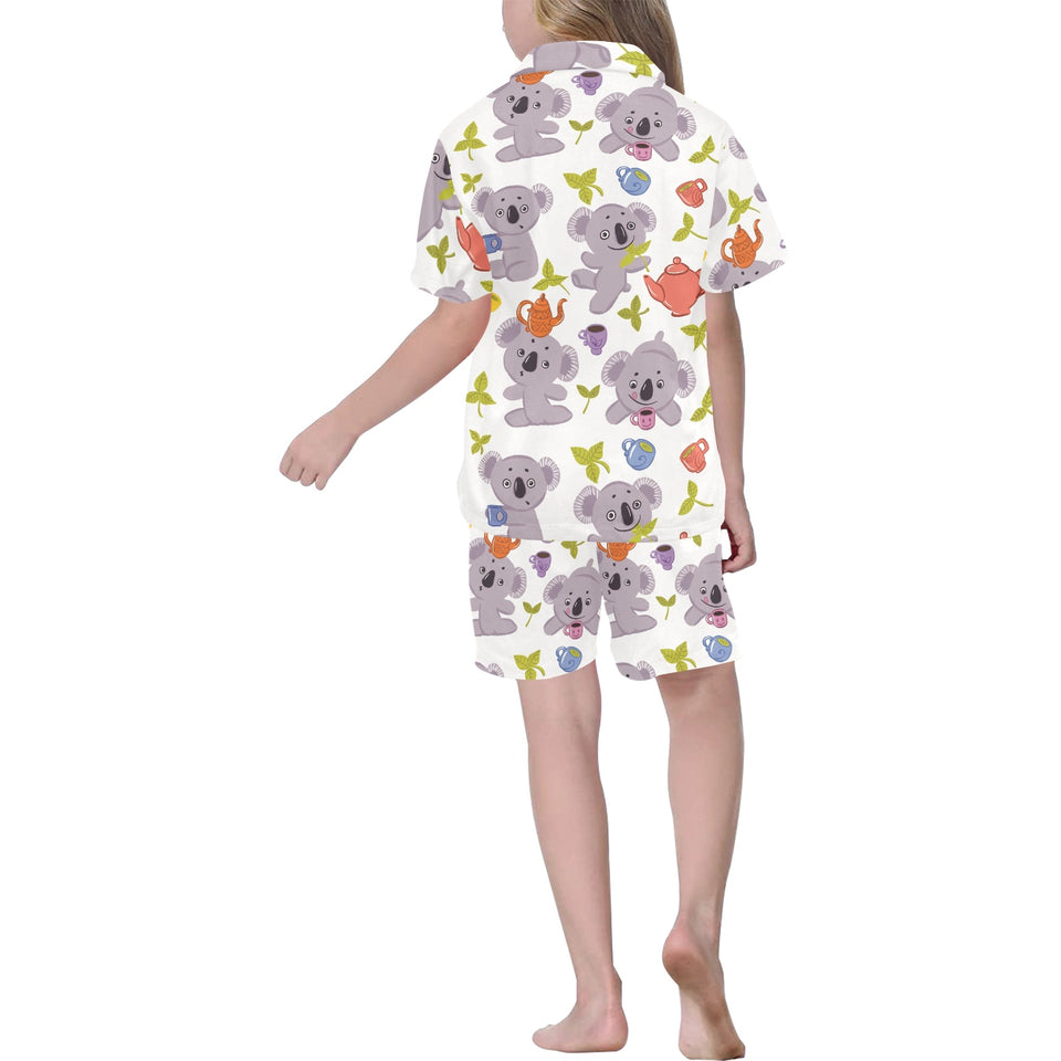 Cute koalas teapots tea Kids' Boys' Girls' V-Neck Short Pajama Set