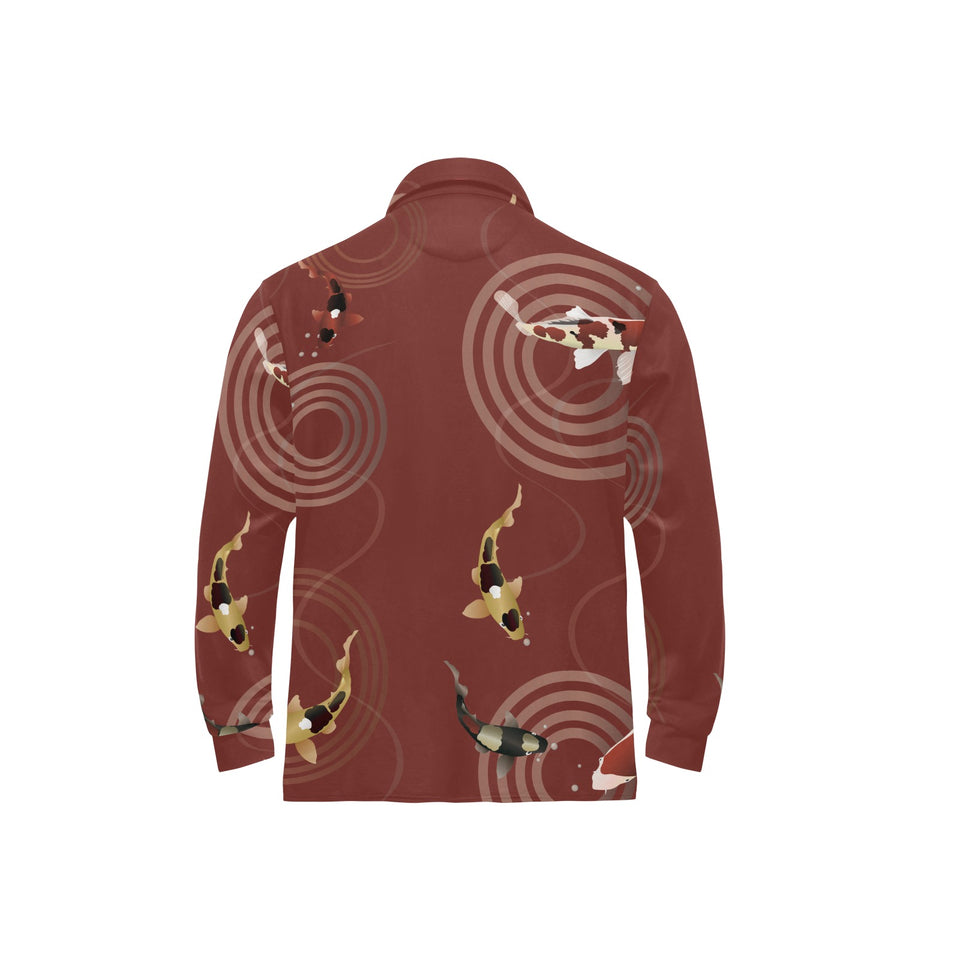 Koi Fish Carp Fish red background Men's Long Sleeve Polo Shirt