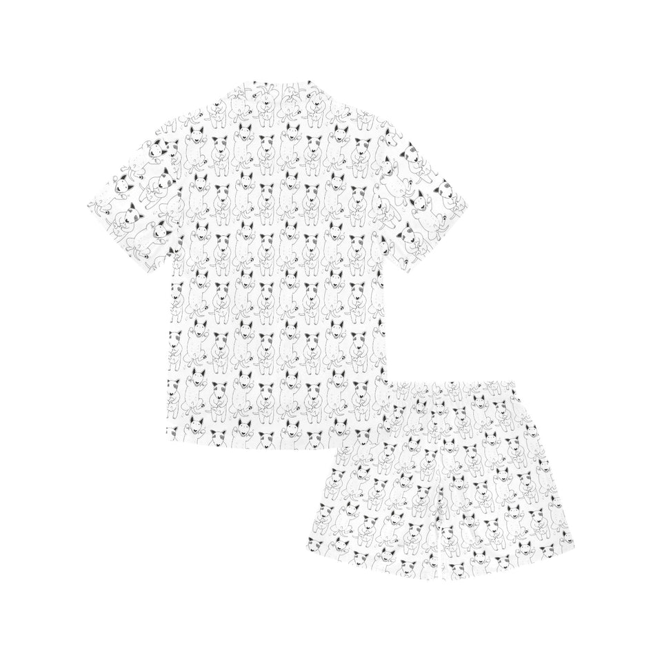 Bull Terrier Pattern Print Design 02 Kids' Boys' Girls' V-Neck Short Pajama Set