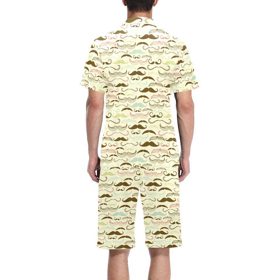Mustache Beard Pattern Print Design 01 Men's V-Neck Short Pajama Set