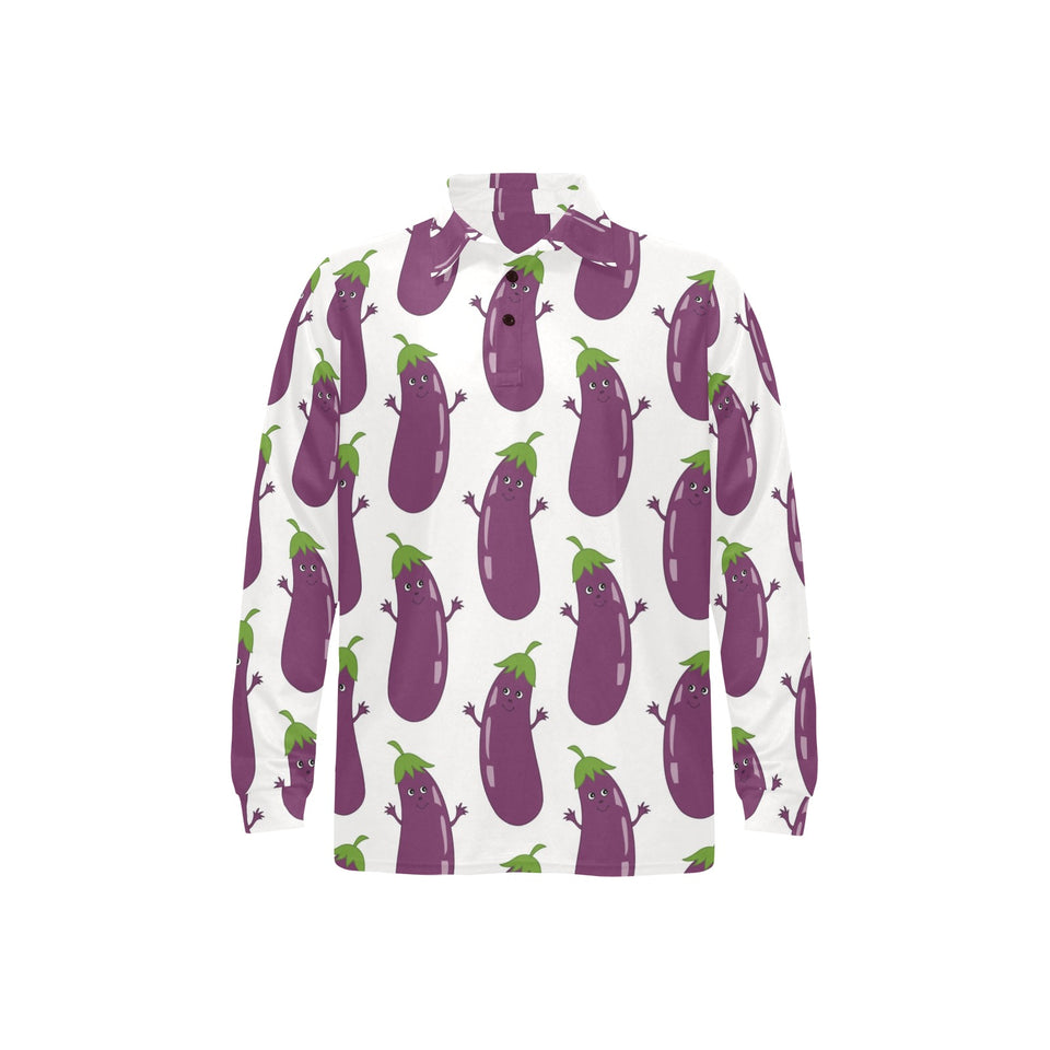 Eggplant Pattern Print Design 01 Men's Long Sleeve Polo Shirt