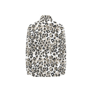 Leopard skin print pattern Women's Long Sleeve Polo Shirt