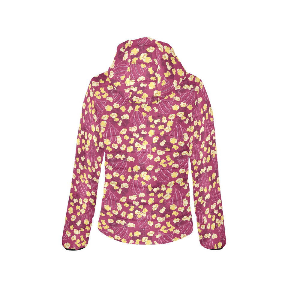 Popcorn Pattern Print Design 02 Women's Padded Hooded Jacket