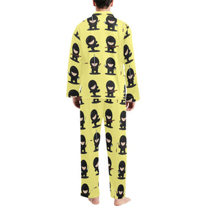 Cute ninja yellow background Men's Long Pajama Set