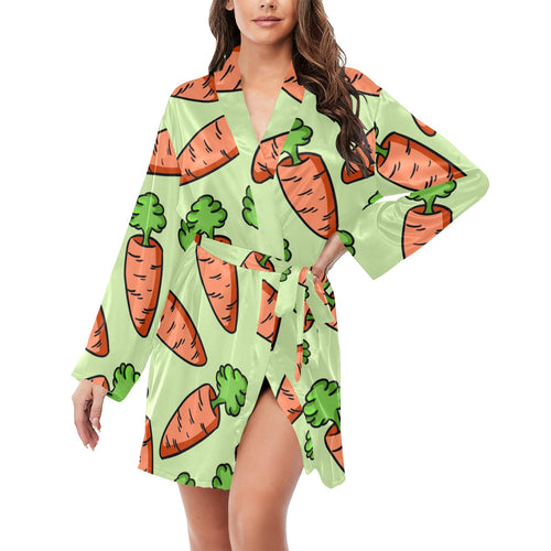 Carrot Pattern Print Design 05 Women's Long Sleeve Belted Night Robe