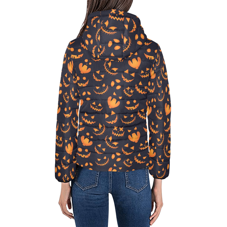 Halloween pattern Pumpkin background Women's Padded Hooded Jacket