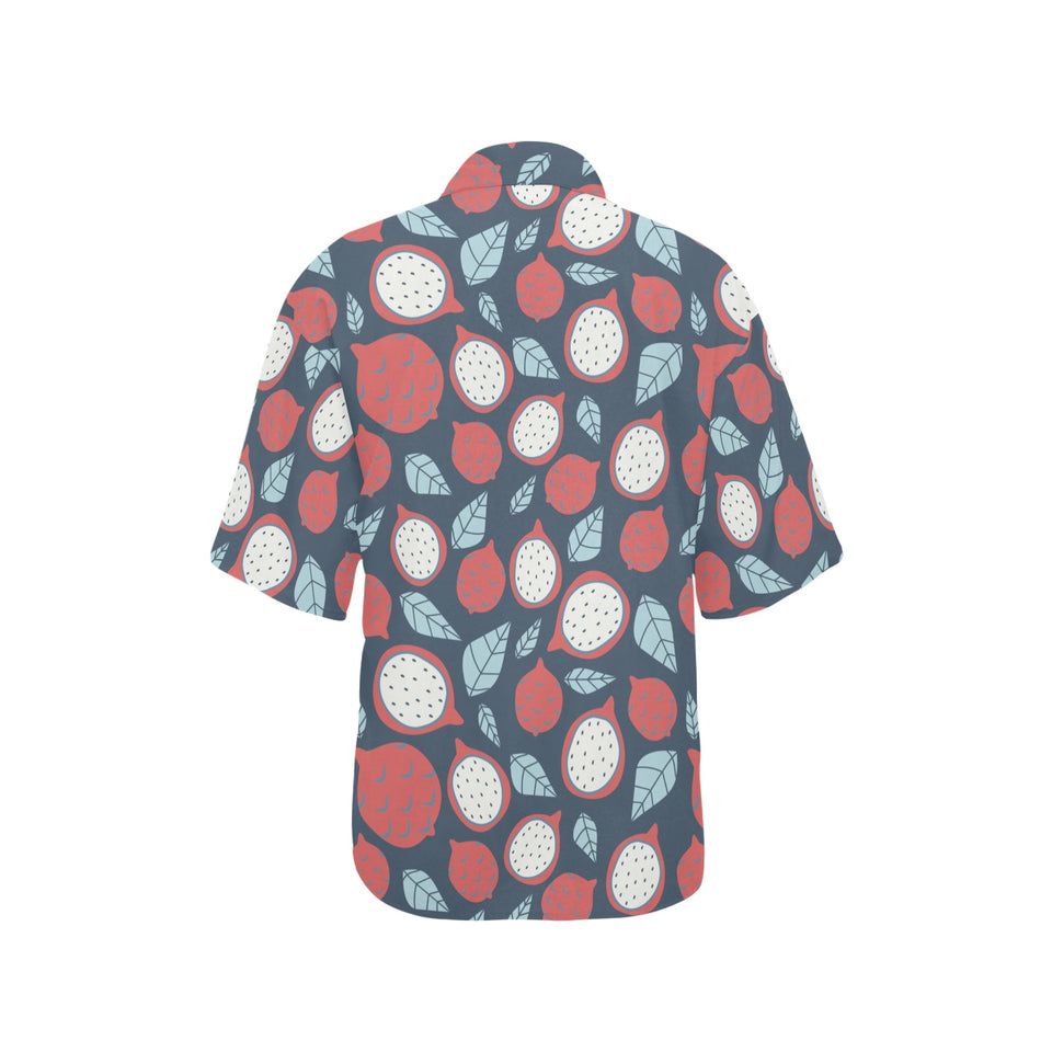 dragon fruits dark blue background Women's All Over Print Hawaiian Shirt