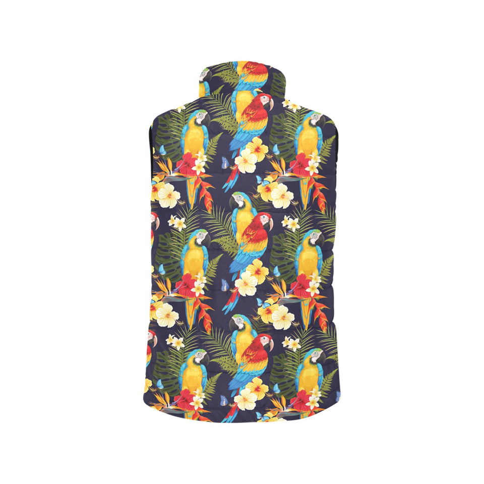Colorful parrot flower pattern Women's Padded Vest