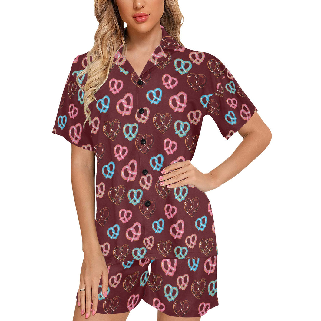 Pretzels Pattern Print Design 05 Women's V-Neck Short Pajama Set