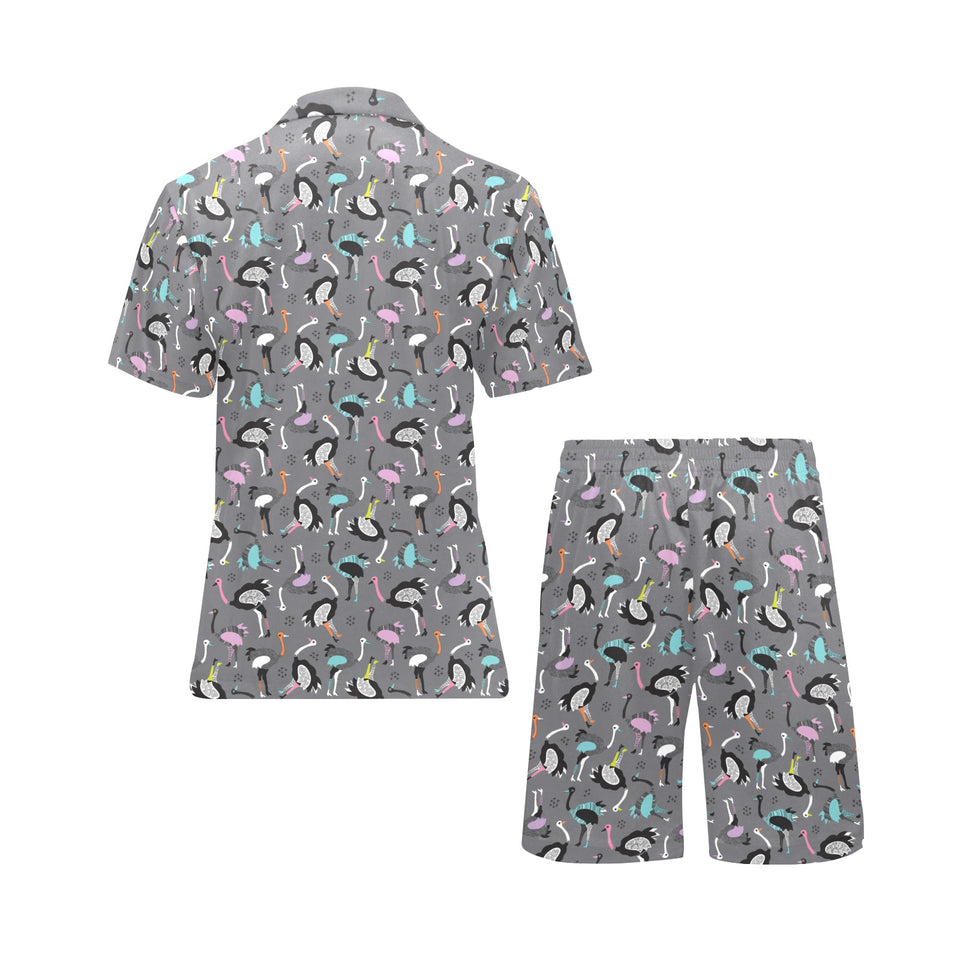 Ostrich Pattern Print Design 01 Men's V-Neck Short Pajama Set
