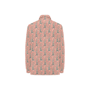 Eiffel Tower Flower Pattern Design 03 Women's Long Sleeve Polo Shirt