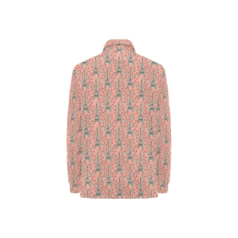 Eiffel Tower Flower Pattern Design 03 Women's Long Sleeve Polo Shirt