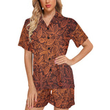 cacao beans tribal polynesian pattern Women's V-Neck Short Pajama Set