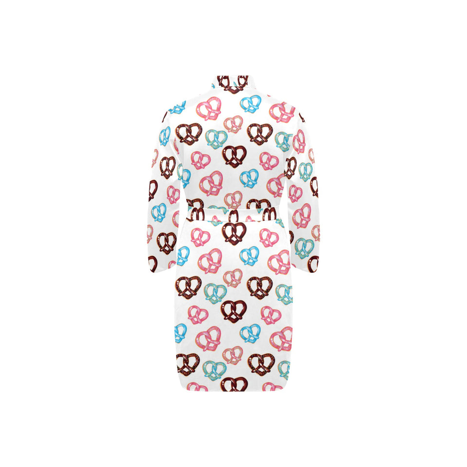 Pretzels Pattern Print Design 04 Men's Long Sleeve Belted Night Robe