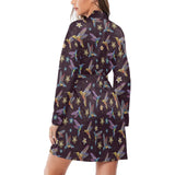 Hummingbird Pattern Print Design 04 Women's Long Sleeve Belted Night Robe