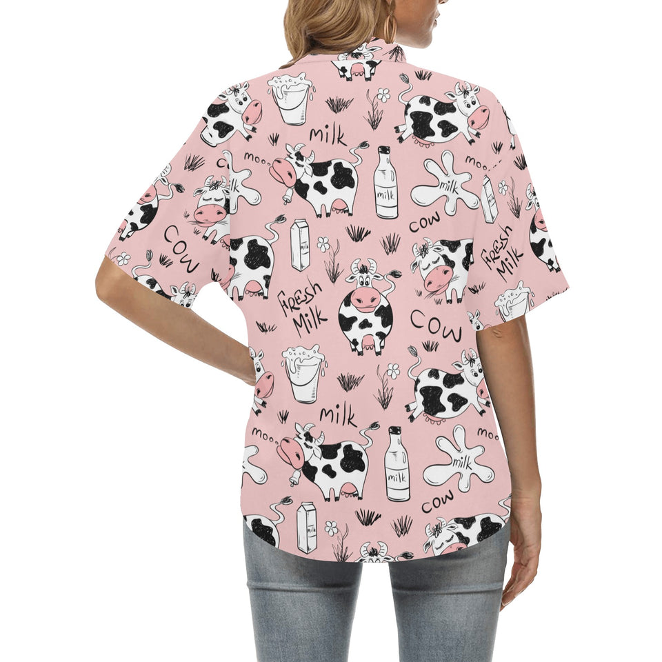 Cows milk product pink background Women's All Over Print Hawaiian Shirt