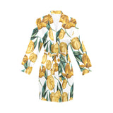 yellow tulips pattern Women's Long Sleeve Belted Night Robe