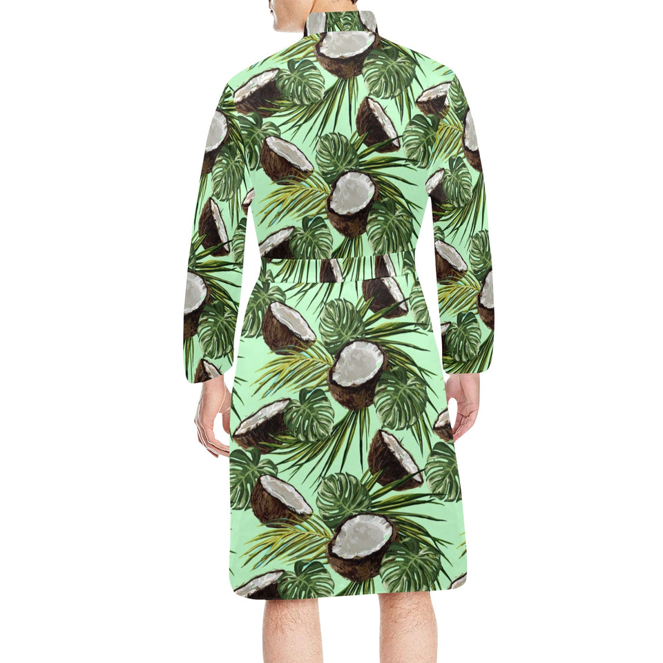 Coconut Pattern Print Design 02 Men's Long Sleeve Belted Night Robe