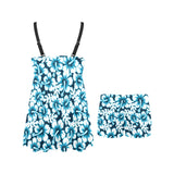 Hibiscus Pattern Print Design 04 Chest Sexy Pleated Two Piece Swim Dress