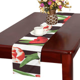 red and white tulips pattern Table Runner