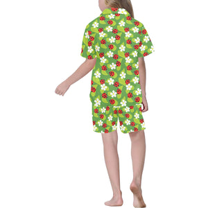 Ladybug Pattern Print Design 01 Kids' Boys' Girls' V-Neck Short Pajama Set