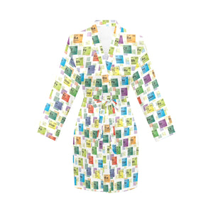 Chemistry Periodic Table Pattern Print Design 05 Women's Long Sleeve Belted Night Robe