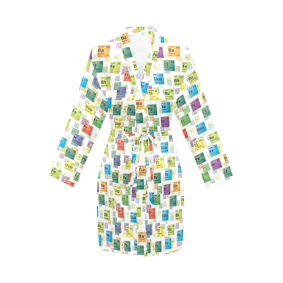 Chemistry Periodic Table Pattern Print Design 05 Women's Long Sleeve Belted Night Robe