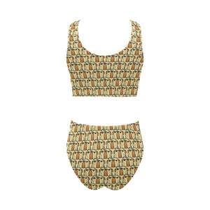 English Bulldog Pattern Print Design 02 Chest Bowknot High Waisted Bikini Swimsuit
