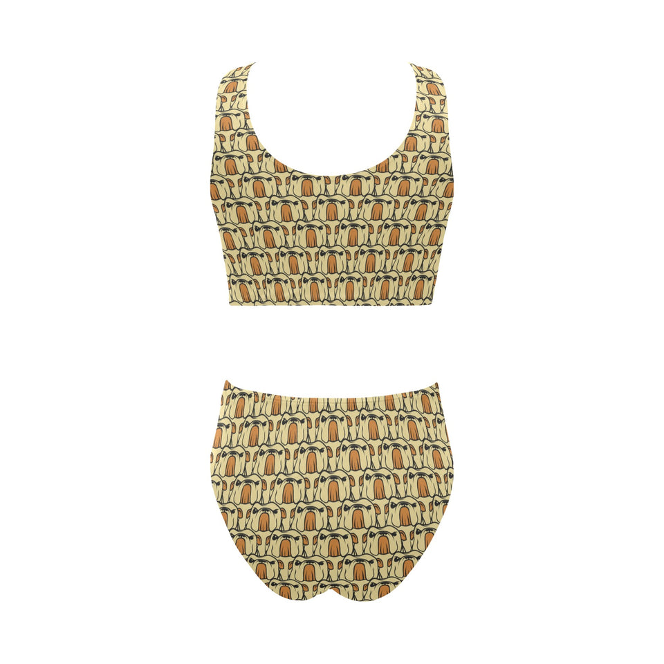 English Bulldog Pattern Print Design 02 Chest Bowknot High Waisted Bikini Swimsuit