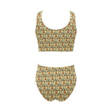 English Bulldog Pattern Print Design 02 Chest Bowknot High Waisted Bikini Swimsuit