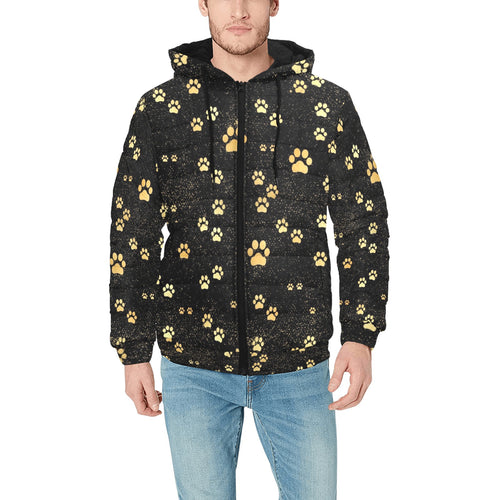 Dog Paws Pattern Print Design 05 Men's Padded Hooded Jacket