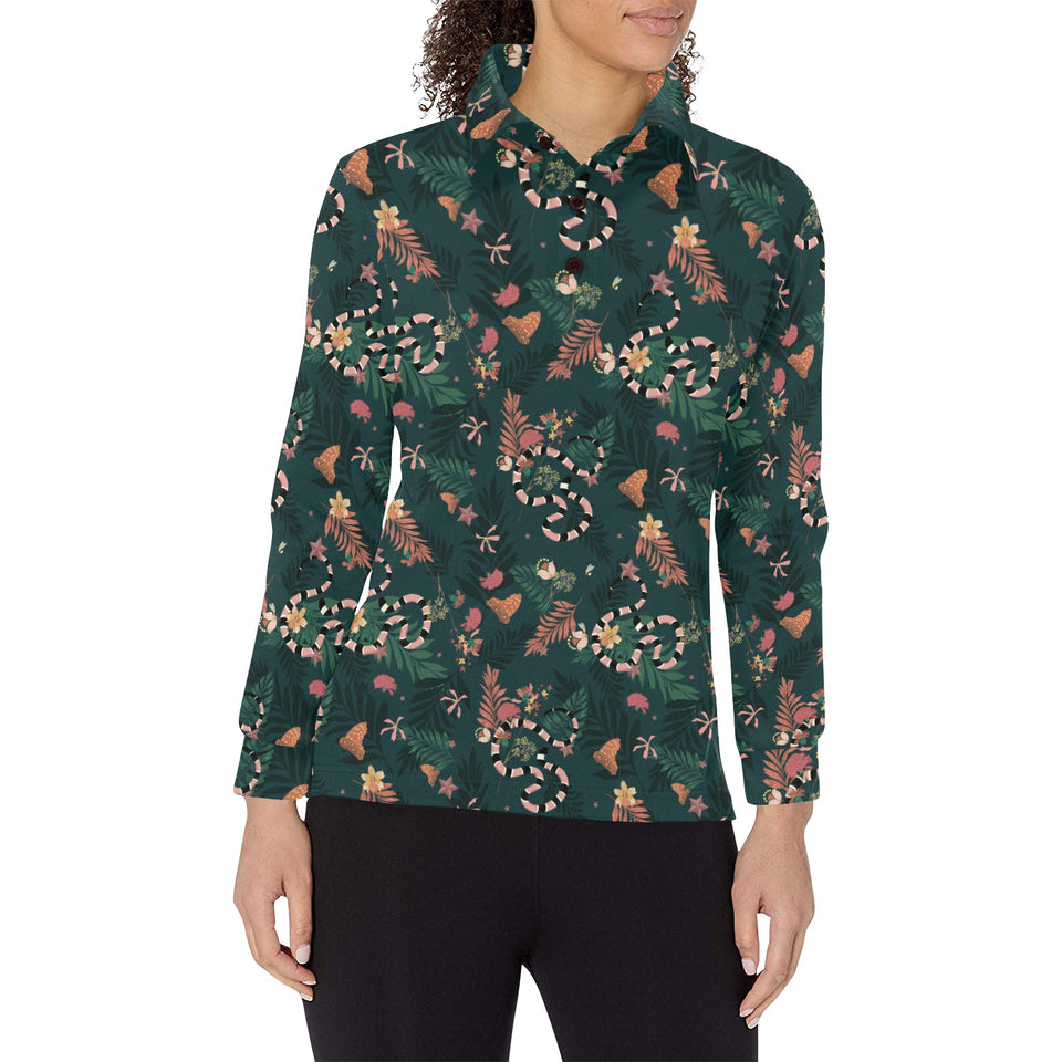 Snake forest pattern Women's Long Sleeve Polo Shirt
