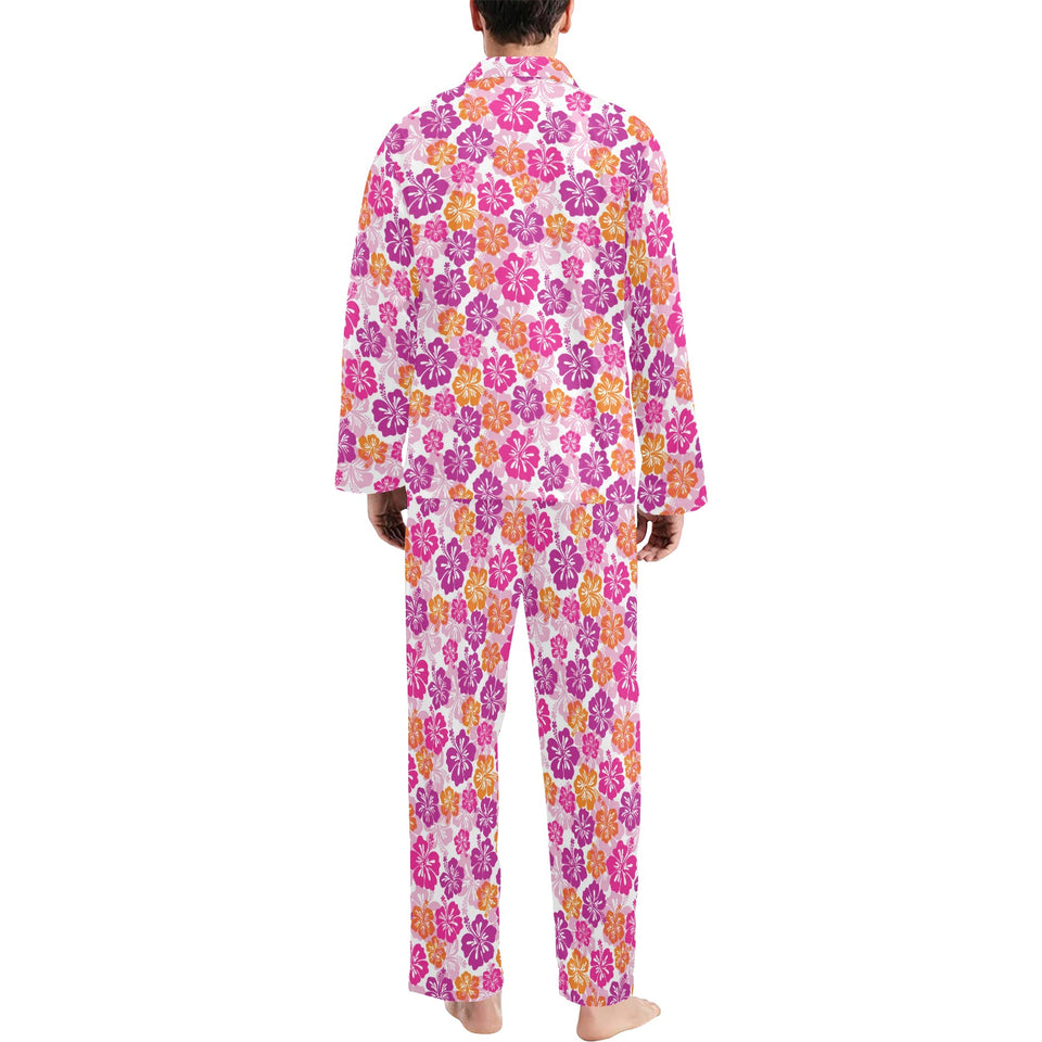 Hibiscus Pattern Print Design 01 Men's Long Pajama Set