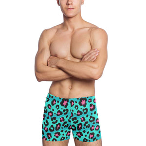 Green leopard skin print pattern Men's Swimming Trunks