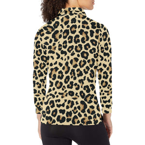 Leopard print design pattern Women's Long Sleeve Polo Shirt