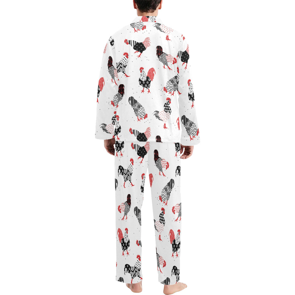 Cool rooster chicken cock floral ornament backgrou Men's Long Pajama Set