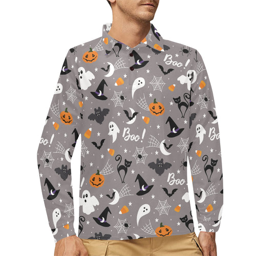 Halloween design pattern Men's Long Sleeve Polo Shirt