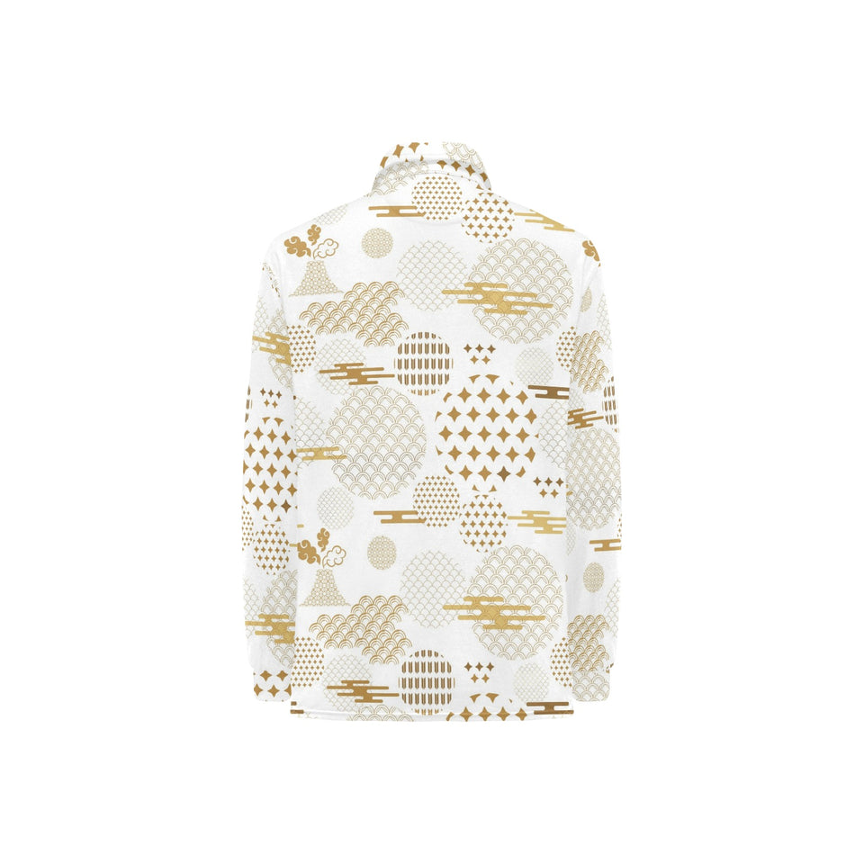 Beautiful gold japanese pattern Women's Long Sleeve Polo Shirt