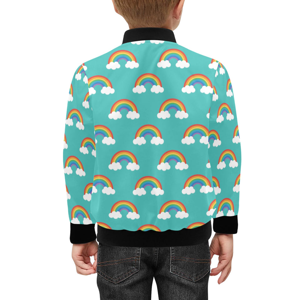 Rainbow pattern green background Kids' Boys' Girls' Bomber Jacket