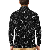 Hand drawn space rocket star planet Men's Long Sleeve Polo Shirt