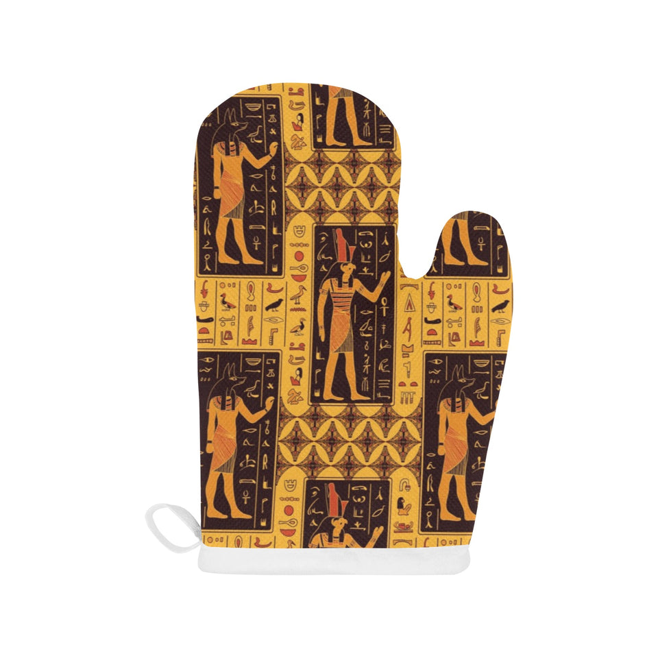 Egypt Hieroglyphics Pattern Print Design 05 Heat Resistant Oven Mitts