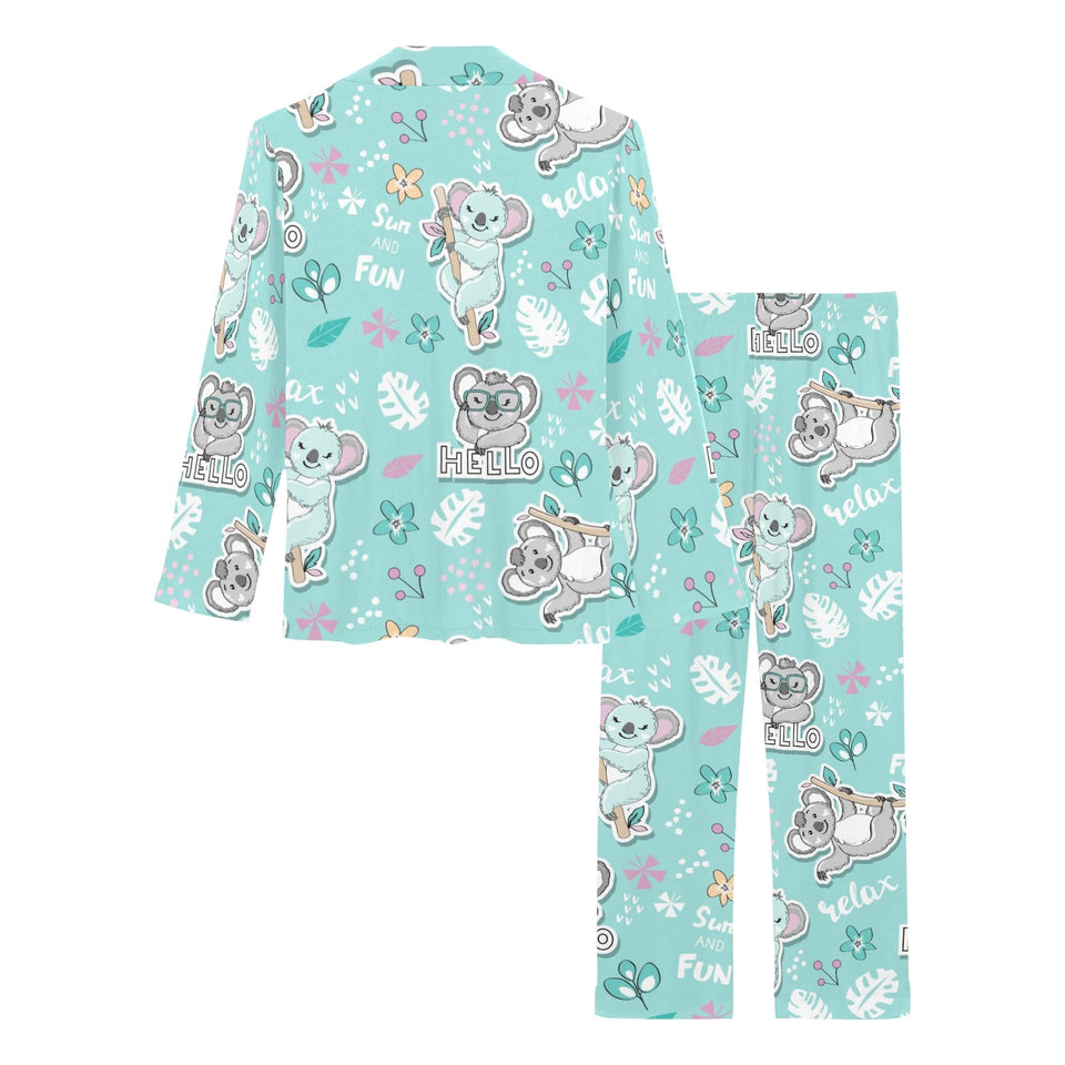 Cute koalas blue background pattern Women's Long Pajama Set