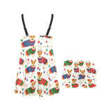 Corgi Christmas Pattern Chest Sexy Pleated Two Piece Swim Dress