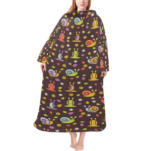 Snail Pattern Print Design 02 Blanket Robe with Sleeves