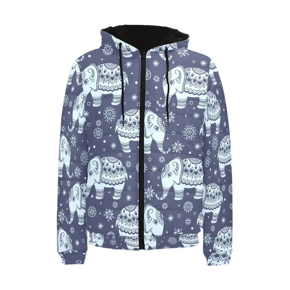 Elephant tribal design pattern Men's Padded Hooded Jacket