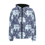 Elephant tribal design pattern Men's Padded Hooded Jacket