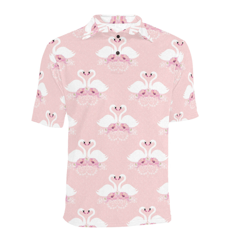 White swan and flower love pattern Men's All Over Print Polo Shirt