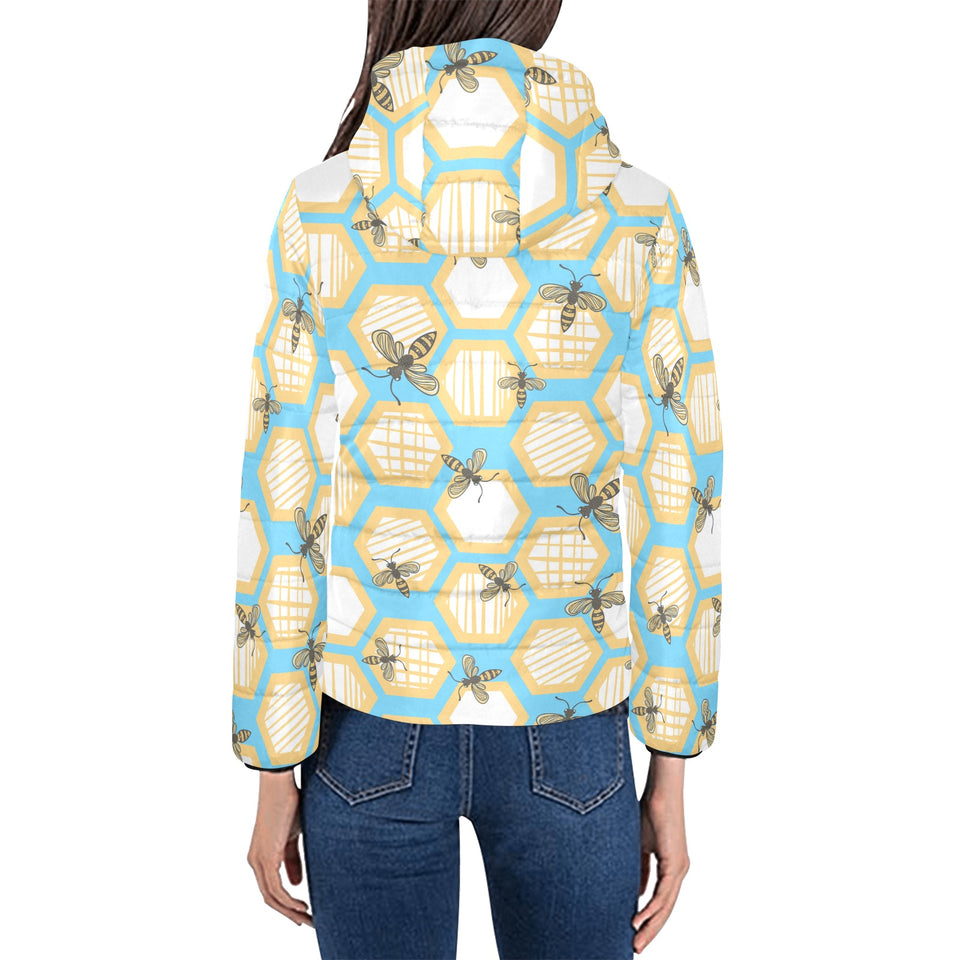 Bee honeycomb pattern Women's Padded Hooded Jacket